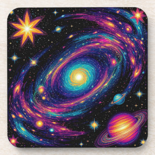 Posavasos Escena de galaxia abstracta con estrellas, planeta