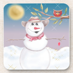 Posavasos Escena De Invierno De Cowboy Snowman Y Owl