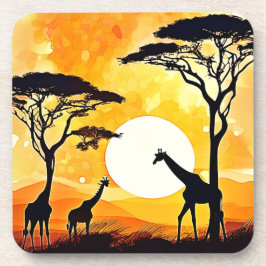 Posavasos Escena de jirafa al atardecer de la sabana african