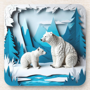 Posavasos Escena de osos polares de Papercraft en un bosque