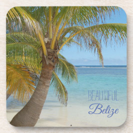 Posavasos Escena de playa con palmera tropical de Belice en 