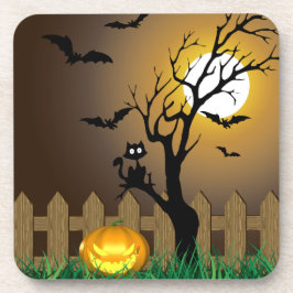 Posavasos Escena del jardín de Halloween con miedo