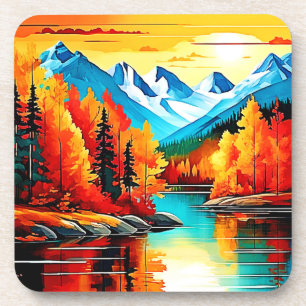 Posavasos Escena del lago de la montaña del otoño