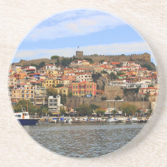 Posavasos Escena en Molyvos, montaña rusa en el norte de Gre (Frente)