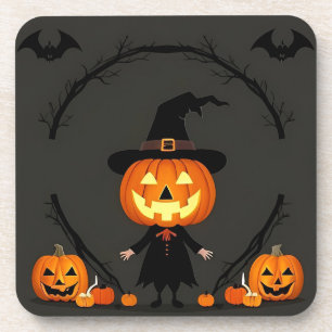 Posavasos Escena encantadora de Halloween con calabaza