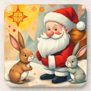 Posavasos Escena festiva de Santa Claus con conejos adorable