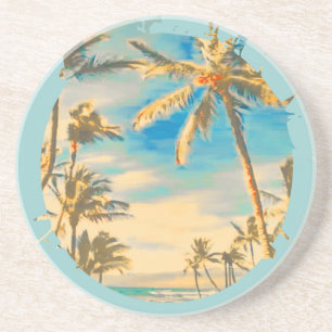 Posavasos Escena hawaiana de la playa del vintage de
