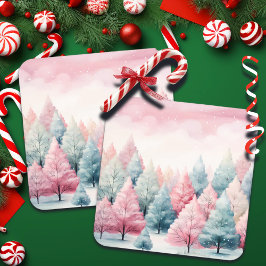 Posavasos Escena invernal de árboles de aves marinas y rosas