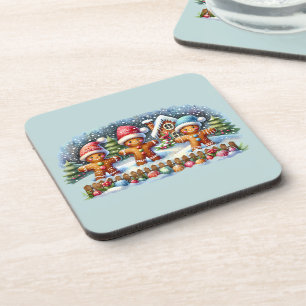 Posavasos Escena navideña nevada de la familia de pan de jen