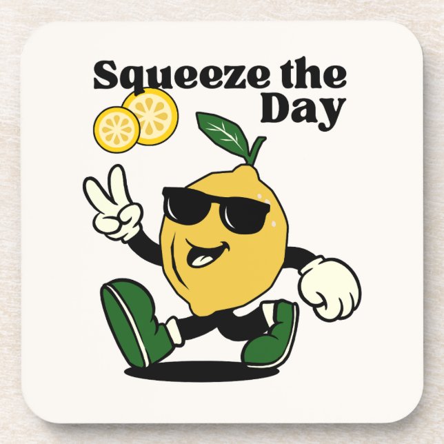 POSAVASOS ESCUCHAR EL DÍA FUNNY LEMON PUN RETRO MASCOT (Frente)