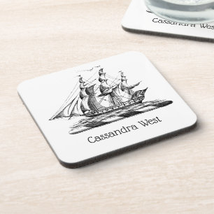 Posavasos Escudo de barco clíper náutico vintage heráldico