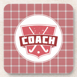 Posavasos Escudo de entrenador de hockey de campo bebe escay