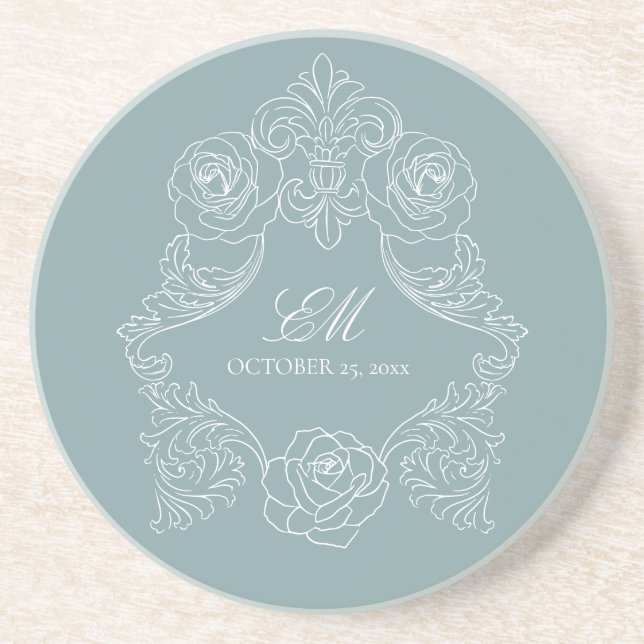 Posavasos Escudo del logotipo del Boda azul oxidado de Rococ (Frente)