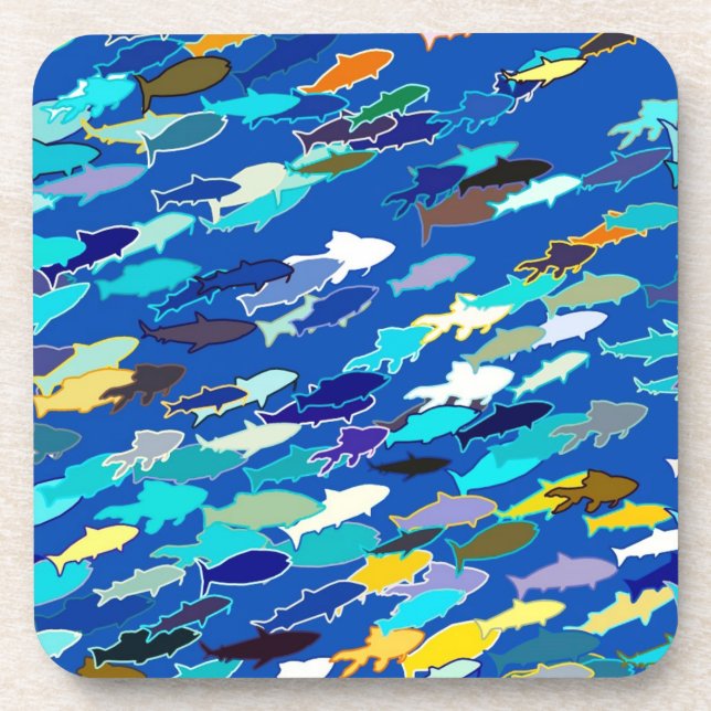 Posavasos Escuela de peces, azul oscuro, blanco y turquesa (Frente)