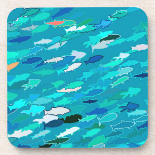 Posavasos Escuela de Pescado, Turquesa, Azul y Aqua