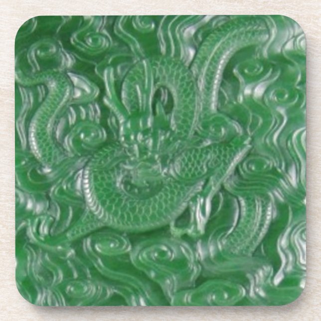 Posavasos escultura china del dragón del jade verde (Frente)