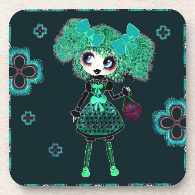 Posavasos Esmeralda de Lolita gótica y negro (Frente)