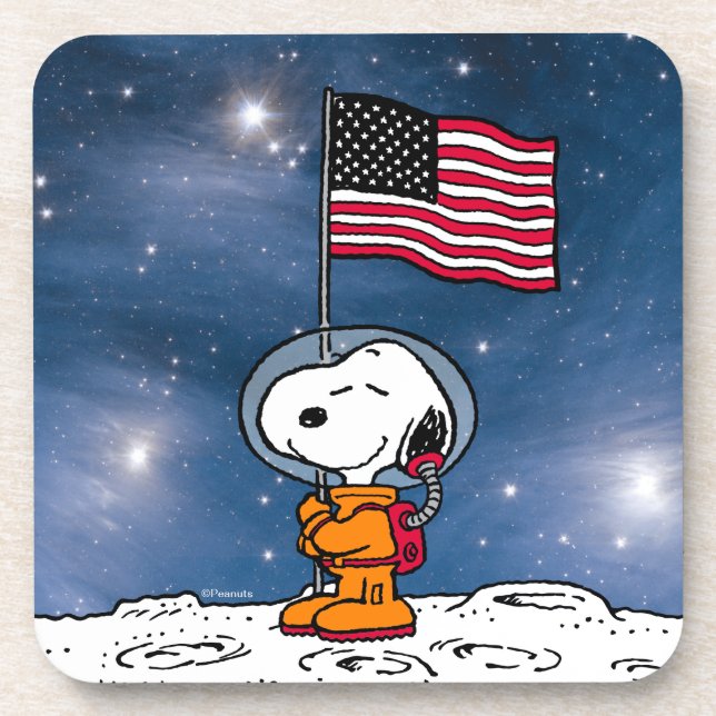 Posavasos ESPACIO | Snoopy Con Astronauta De Bandera (Frente)