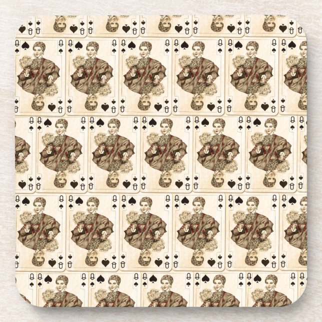 Posavasos Espadas de la reina del collage de los naipes del (Frente)