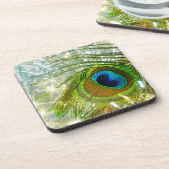 Posavasos Esparcido Peacock Feather Cork Coaster (Lado Izquierdo)