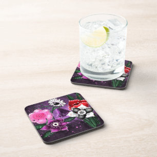 Posavasos Espectacular floral morado negro rosado margarita