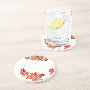 Posavasos Espejo compacto floral naranja acuarela