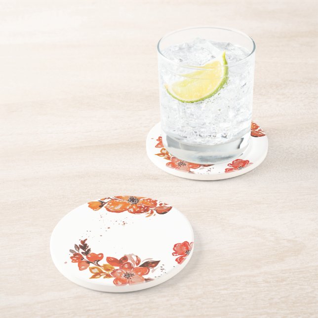 Posavasos Espejo compacto floral naranja acuarela (Lado)