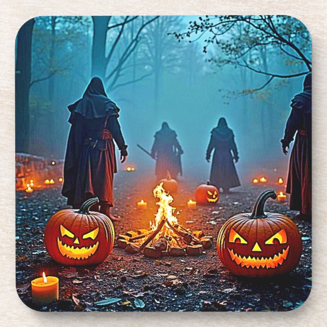 Posavasos Espeluznante diseño ritual de Halloween (Frente)