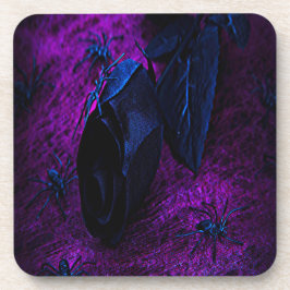 Posavasos Espeluznante Rosa de material negro, arañas negras