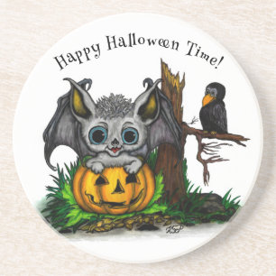 Posavasos Esperando Halloween , Cute Bat y Raven