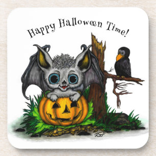 Posavasos Esperando Halloween , Cute Bat y Raven