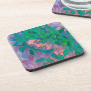 Posavasos Espíritu de árbol seco verde deja arte de fantasía