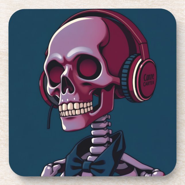 Posavasos Esqueleto con auriculares (Frente)