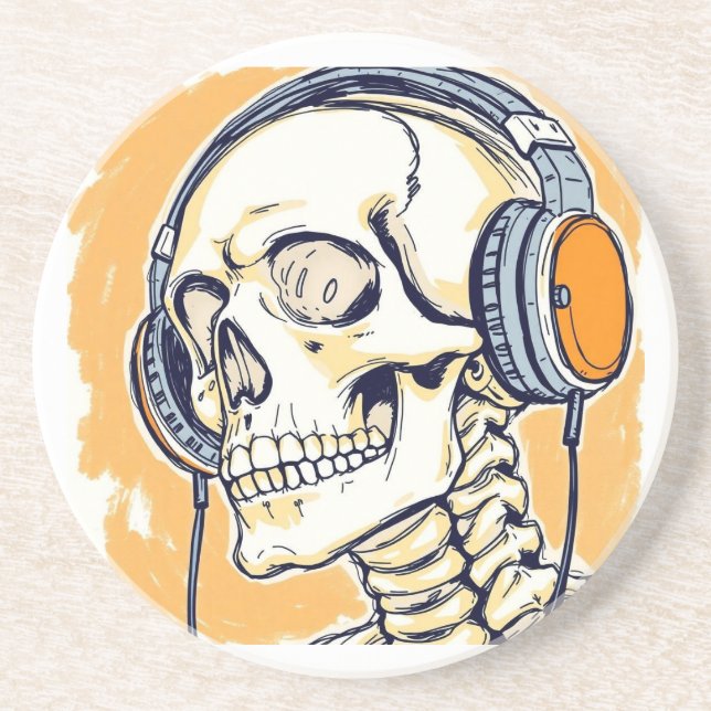 Posavasos Esqueleto con auriculares (Frente)