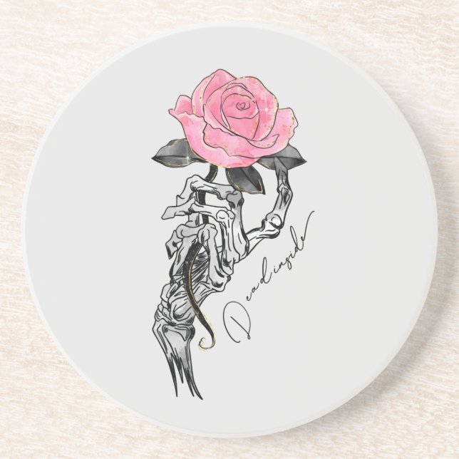 Posavasos Esqueleto De Mano De gótico Con Rosa Rosa Rosa Ros (Frente)
