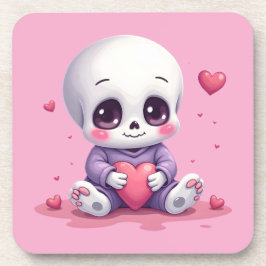 Posavasos Esqueleto Kawaii Sosteniendo Corazón