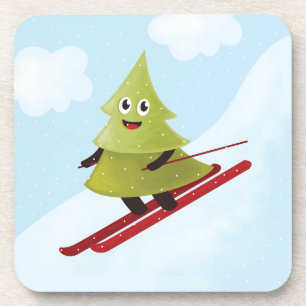 Posavasos Esquí de Pino Árbol Cute Nieve Deportiva Invierno