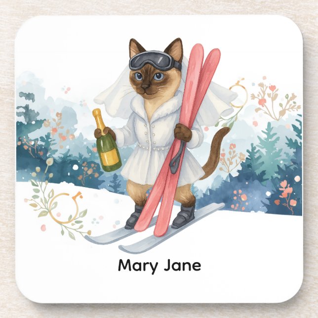 Posavasos Esquí para la fiesta de soltera amantes del gato s (Frente)