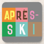 Posavasos Esquí Retro Après Bloques de Color de Esquí<br><div class="desc">Diseño moderno de postski con temática de esquí, en bloques de colores coloridos y letras de colores. Apertura de esquí alpino, estación de esquí, diseño de la casa de esquí. Maravilloso regalo de diversión para un esquiador en su círculo de amigos, compañeros de trabajo o familia. Diseño artístico de los...</div>
