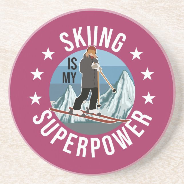 Posavasos Esquiar es mi superpotencia (Frente)