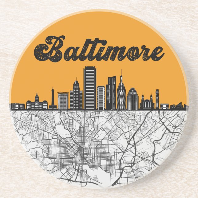 Posavasos Esquina De La Ciudad De Baltimore Maryland Con Map (Frente)