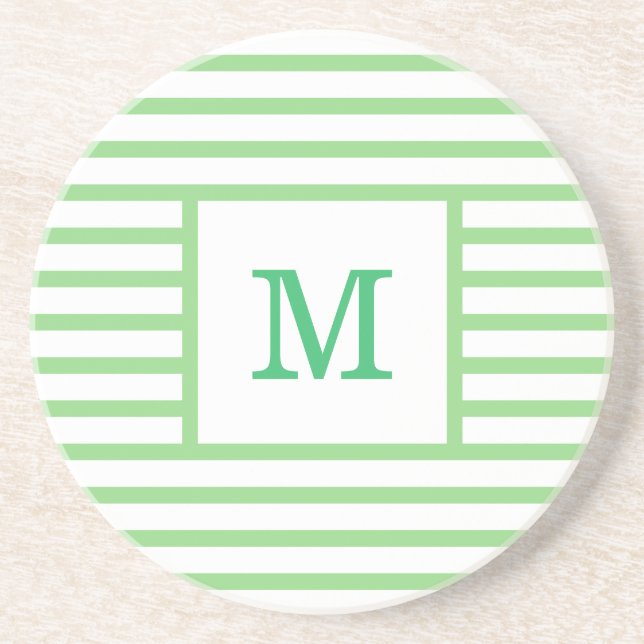 Posavasos Estaciones verdes y blancas Personalizado Monogram (Frente)