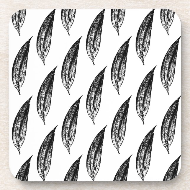 Posavasos Estampa de hoja de lirio blanco y negro (Frente)