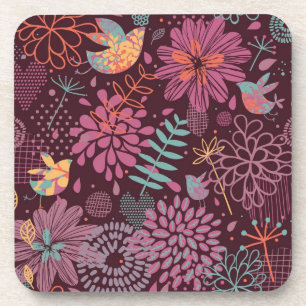 Posavasos Estampado de flores abstracto con los pájaros