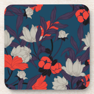 Posavasos Estampado de flores azul y rojo elegante