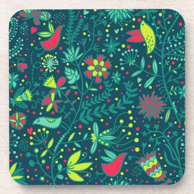 Posavasos Estampado de flores con los pájaros del dibujo (Frente)