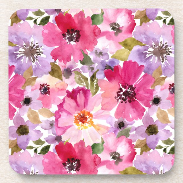 Posavasos Estampado de flores de la acuarela del verano (Frente)