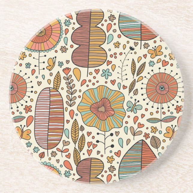 Posavasos Estampado de flores del verano hecho de hojas (Frente)