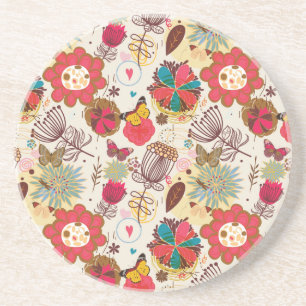 Posavasos Estampado de flores en el estilo retro 4