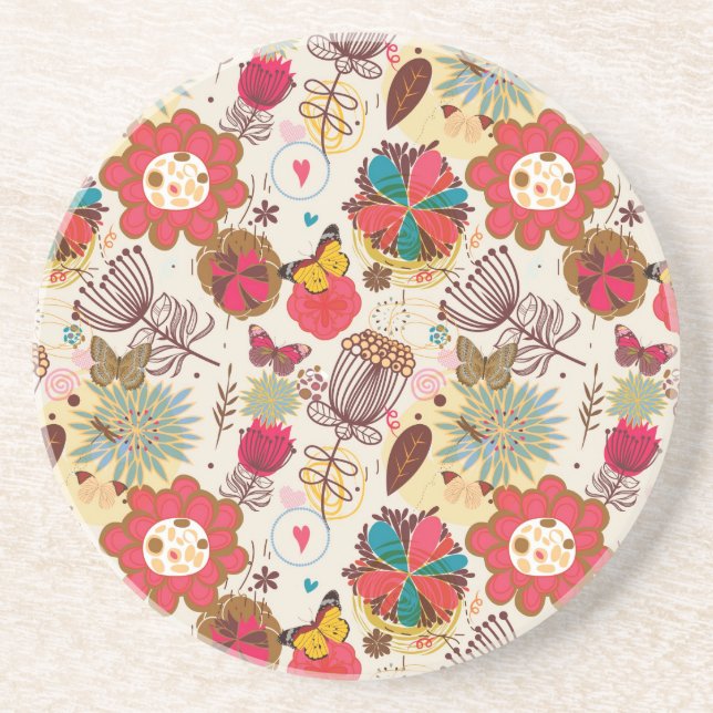 Posavasos Estampado de flores en el estilo retro 4 (Frente)
